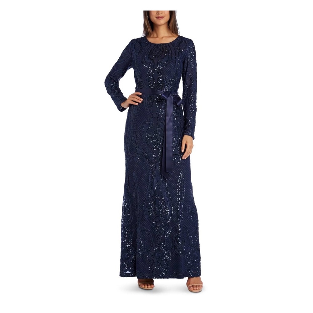 R & M Richards Women's Petite Sequined Open Back Dress 10P